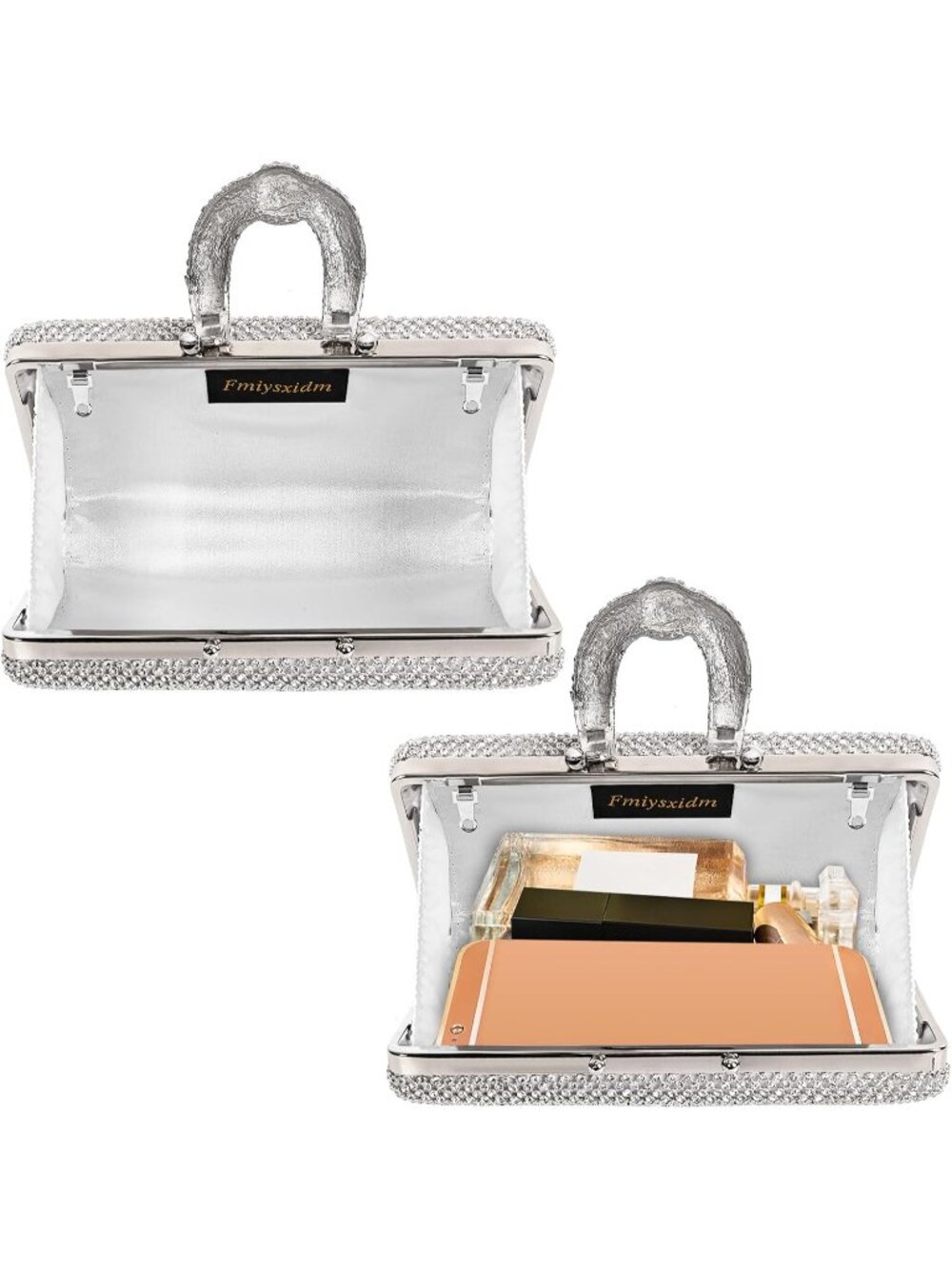 ๐ Women's Silver Party Dressy Handbag Sparkly Rhinestone Crystal Evening Clutch - Picture 5 of 6